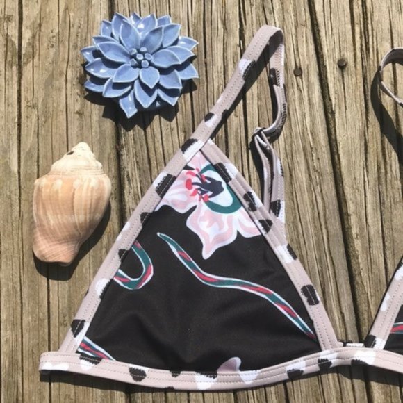 Black Blossom/Floral Print Tavik Jett Triangle Bikini Top - Picture 3 of 12